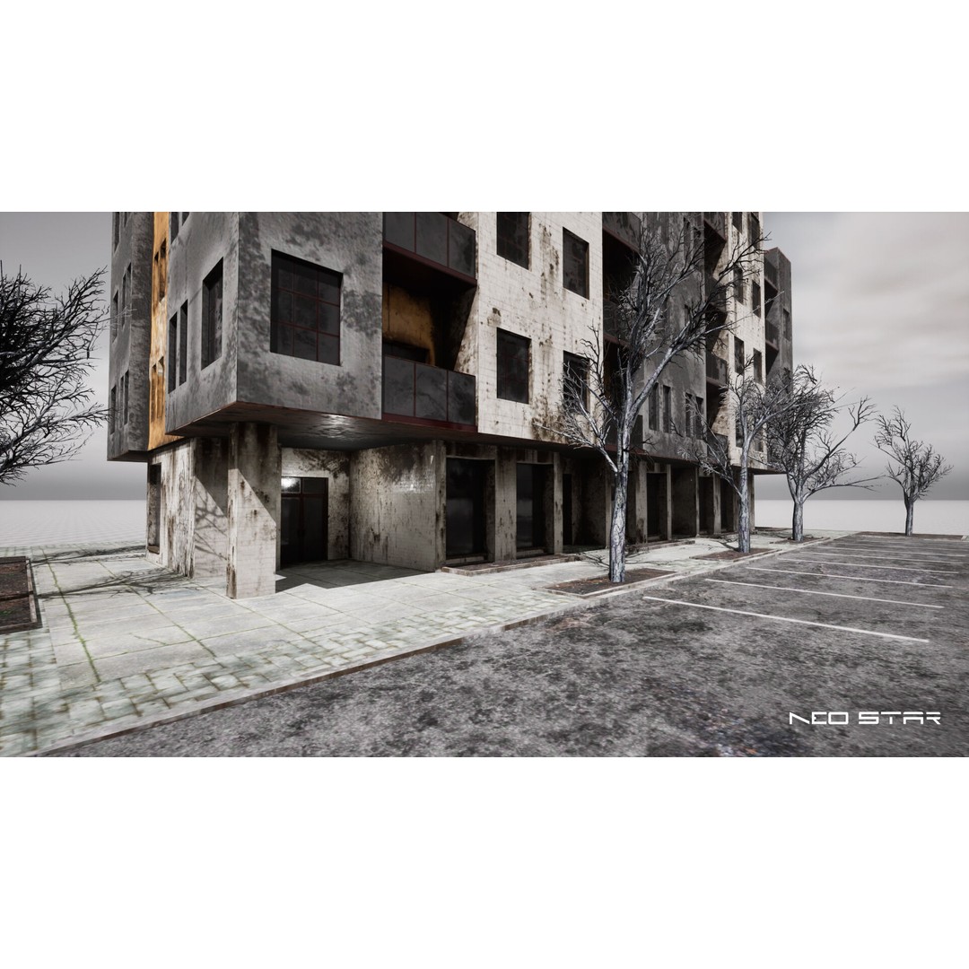 Abandoned Apartment Blocks 3D Model – Low Poly Game Asset, FBX, OBJ - View 10