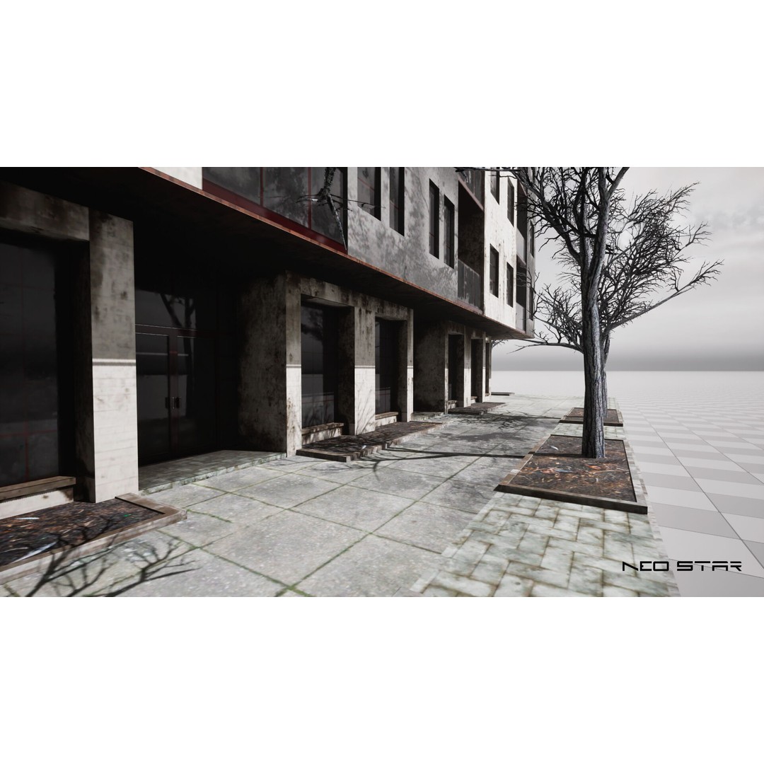 Abandoned Apartment Blocks 3D Model – Low Poly Game Asset, FBX, OBJ - View 11