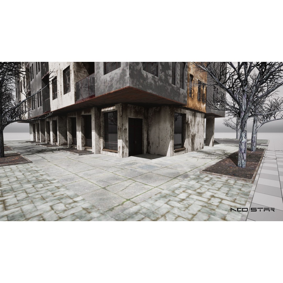 Abandoned Apartment Blocks 3D Model – Low Poly Game Asset, FBX, OBJ - View 12