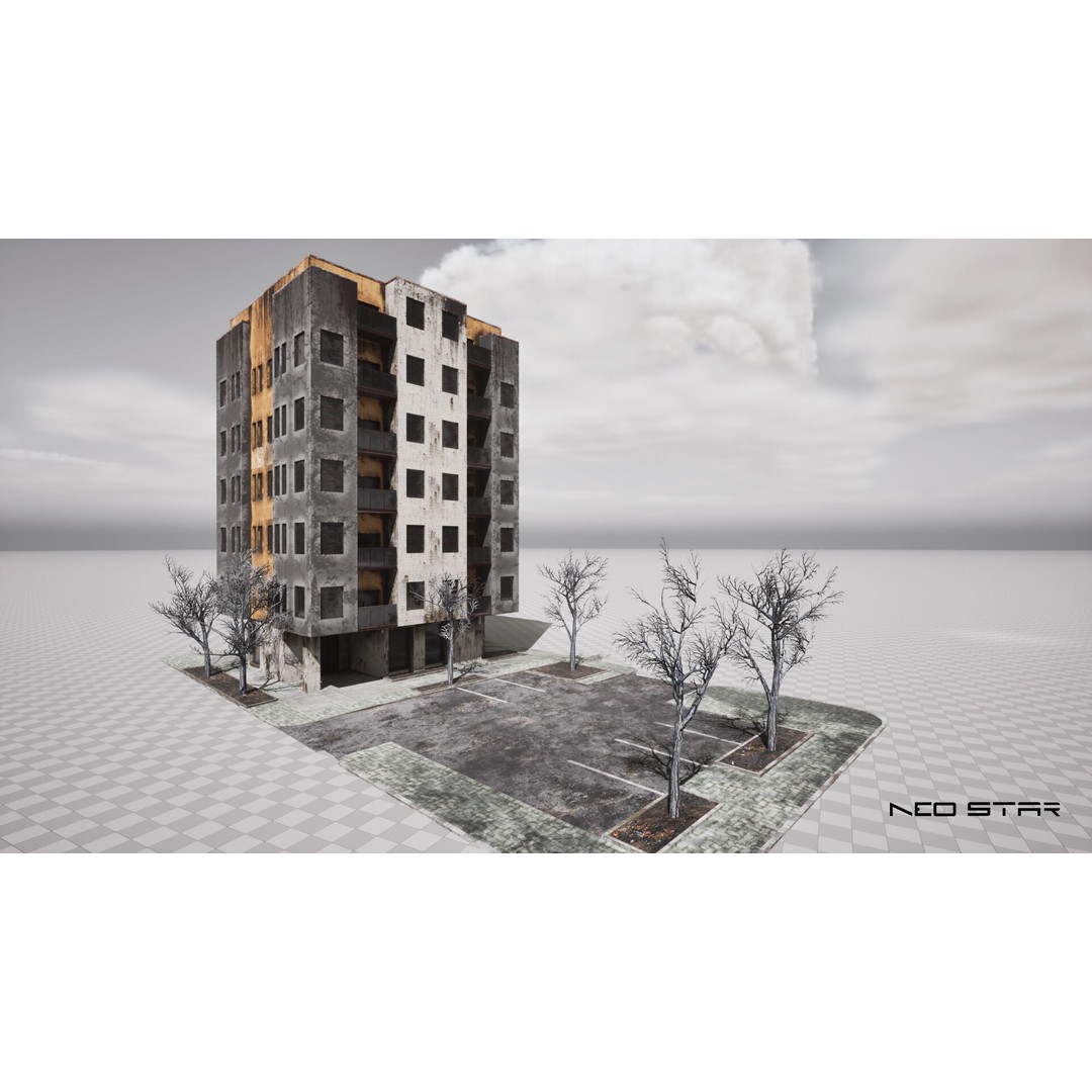 Abandoned Apartment Blocks 3D Model – Low Poly Game Asset, FBX, OBJ - View 13