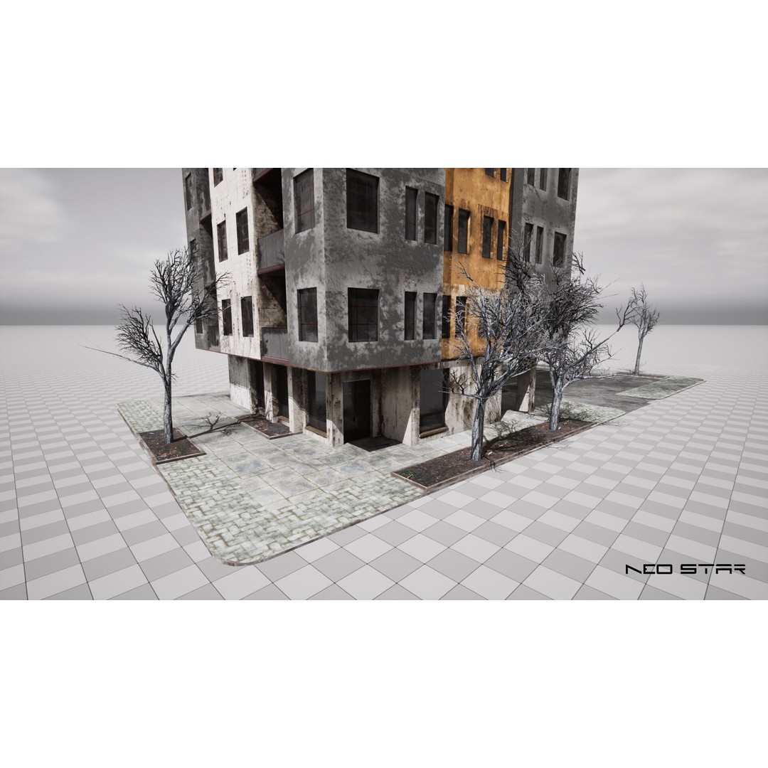 Abandoned Apartment Blocks 3D Model – Low Poly Game Asset, FBX, OBJ - View 14