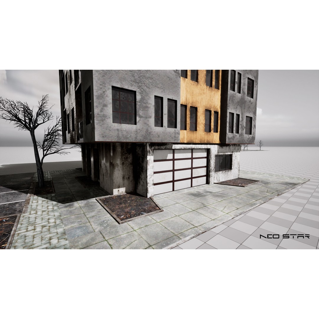 Abandoned Apartment Blocks 3D Model – Low Poly Game Asset, FBX, OBJ - View 15