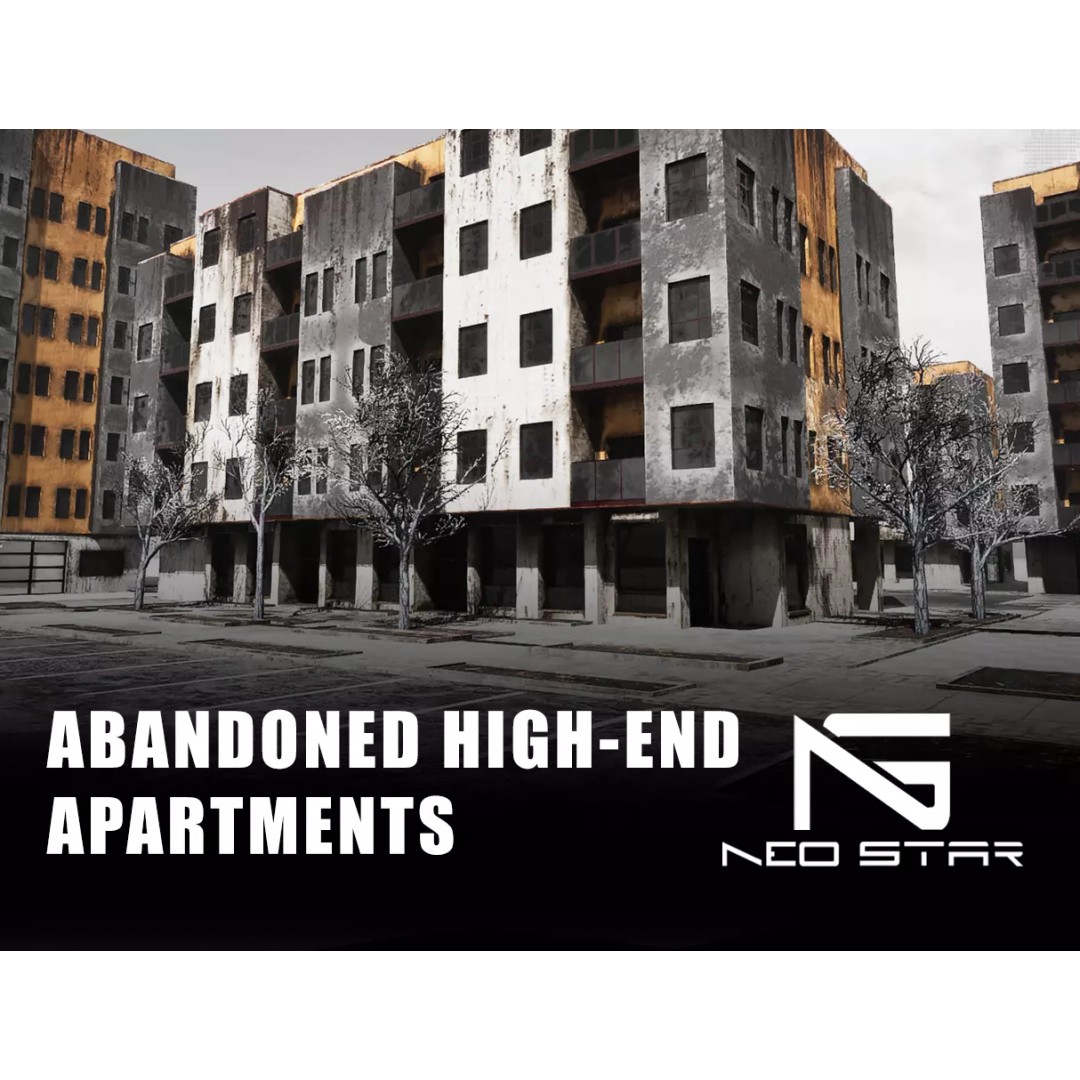Abandoned Apartment Blocks 3D Model – Low Poly Game Asset, FBX, OBJ - View 2