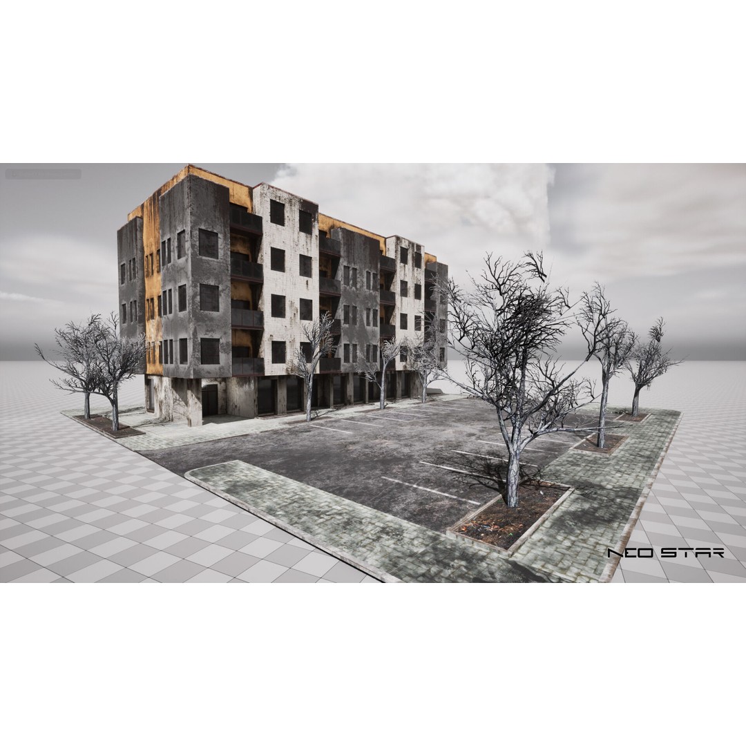 Abandoned Apartment Blocks 3D Model – Low Poly Game Asset, FBX, OBJ - View 6