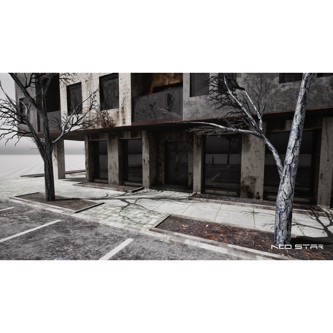Abandoned Apartment Blocks 3D Model – Low Poly Game Asset, FBX, OBJ - View 8