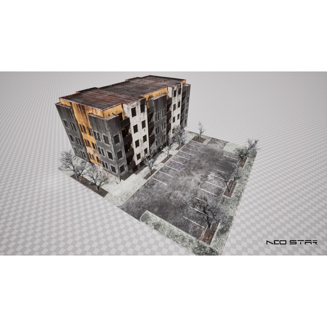 Abandoned Apartment Blocks 3D Model – Low Poly Game Asset, FBX, OBJ - View 9