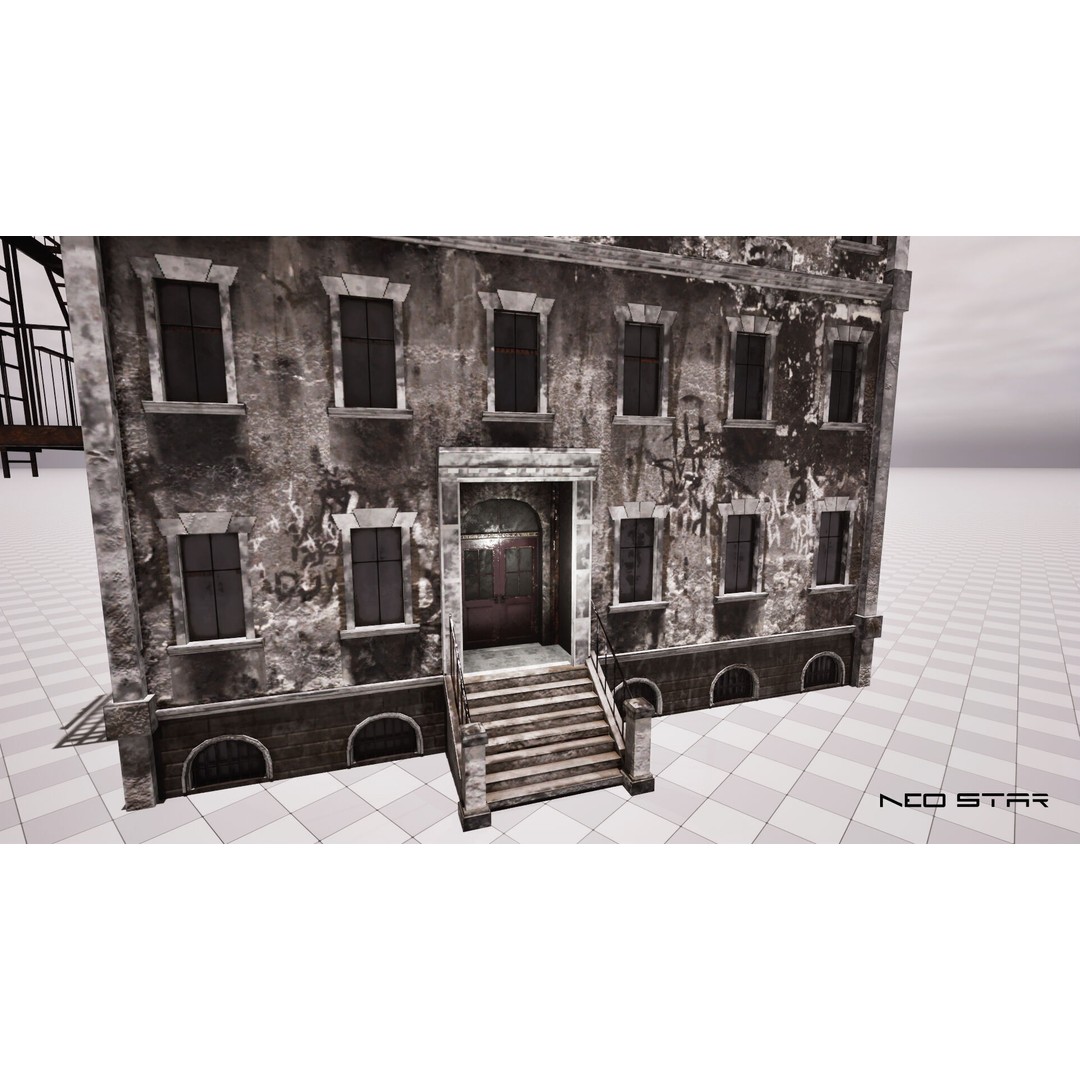 Abandoned Apartment Block 3D Model – Low Poly Game Asset, FBX