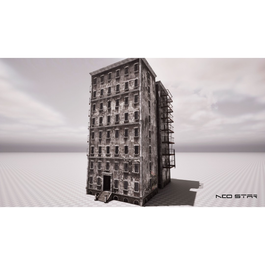 Abandoned Apartment Block 3D Model – Low Poly Game Asset, FBX - View 4