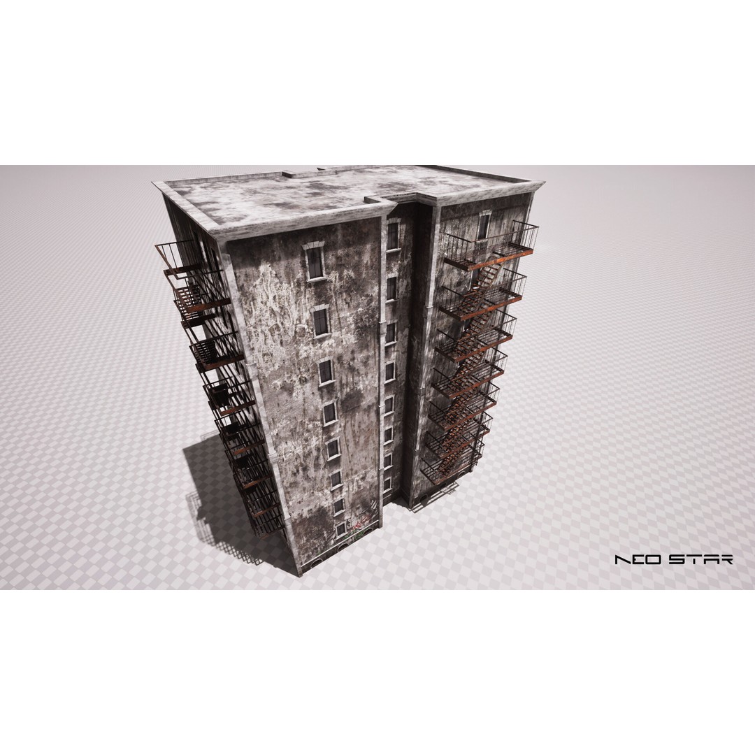 Abandoned Apartment Block 3D Model – Low Poly Game Asset, FBX - View 5