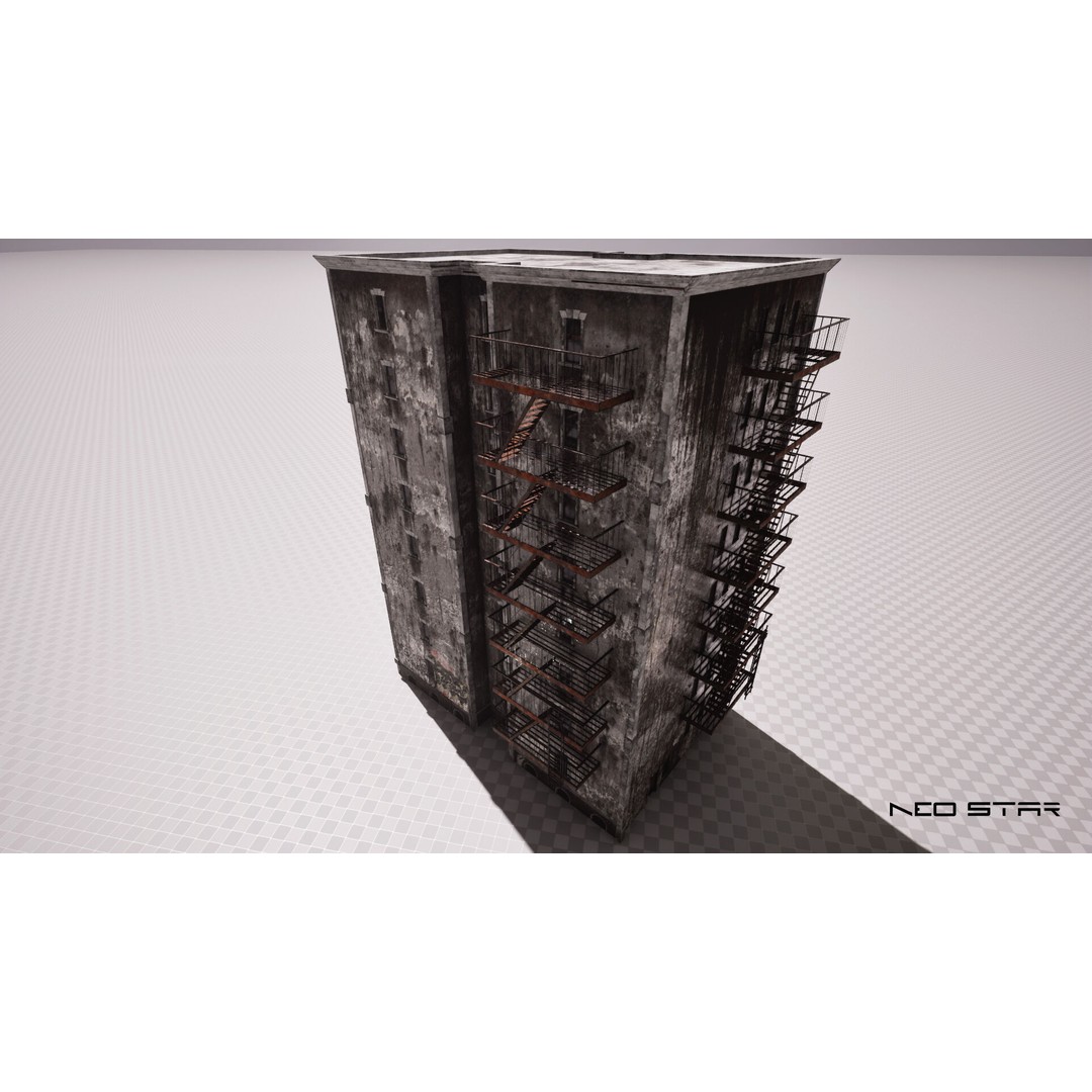Abandoned Apartment Block 3D Model – Low Poly Game Asset, FBX - View 6