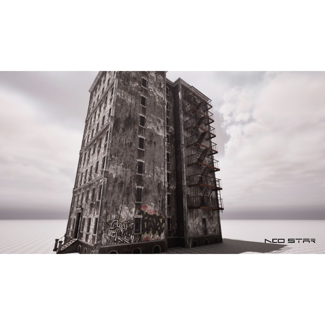 Abandoned Apartment Block 3D Model – Low Poly Game Asset, FBX - View 9