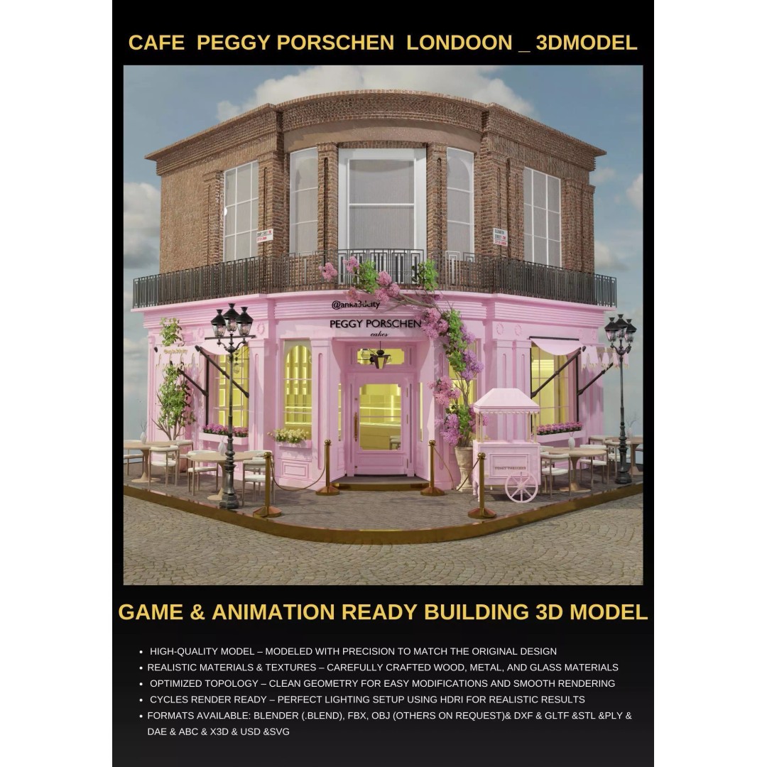 Peggy Porschen Café 3D Model – High-Quality Exterior, Blender, FBX, OBJ - View 2