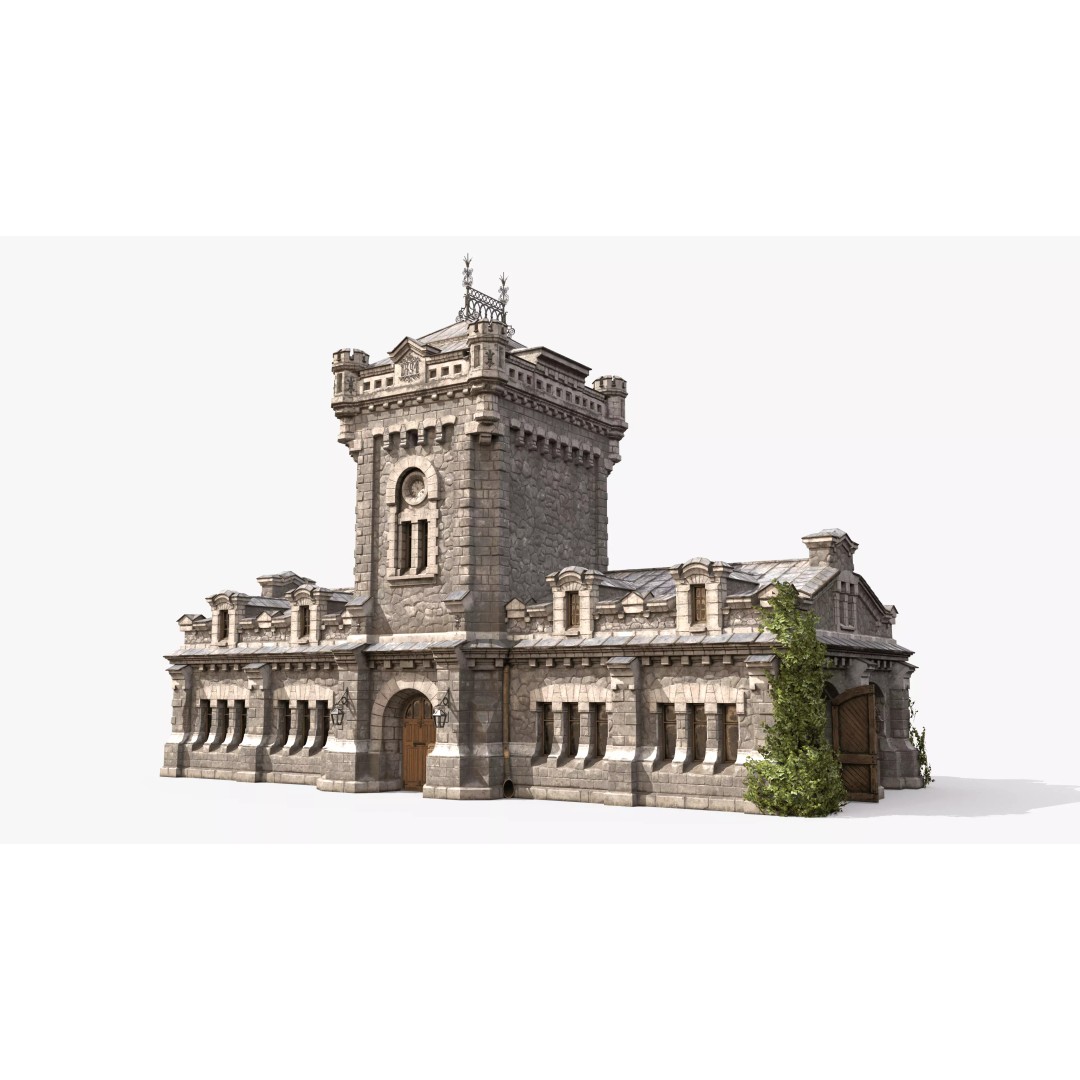 Old Warehouse Castle 3D Model – Low Poly Historic Game Asset, FBX, OBJ - View 2