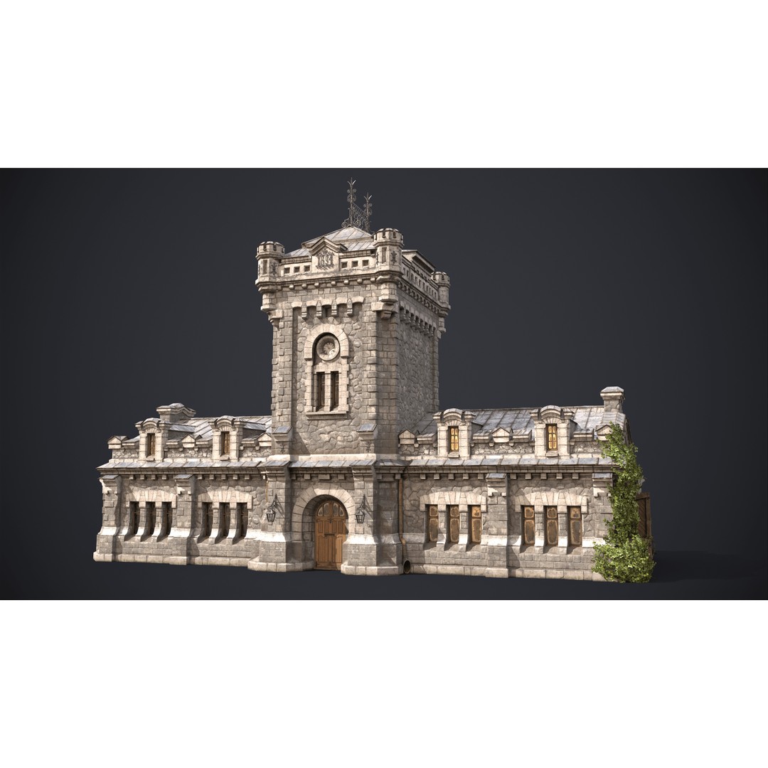 Old Warehouse Castle 3D Model – Low Poly Historic Game Asset, FBX, OBJ - View 3