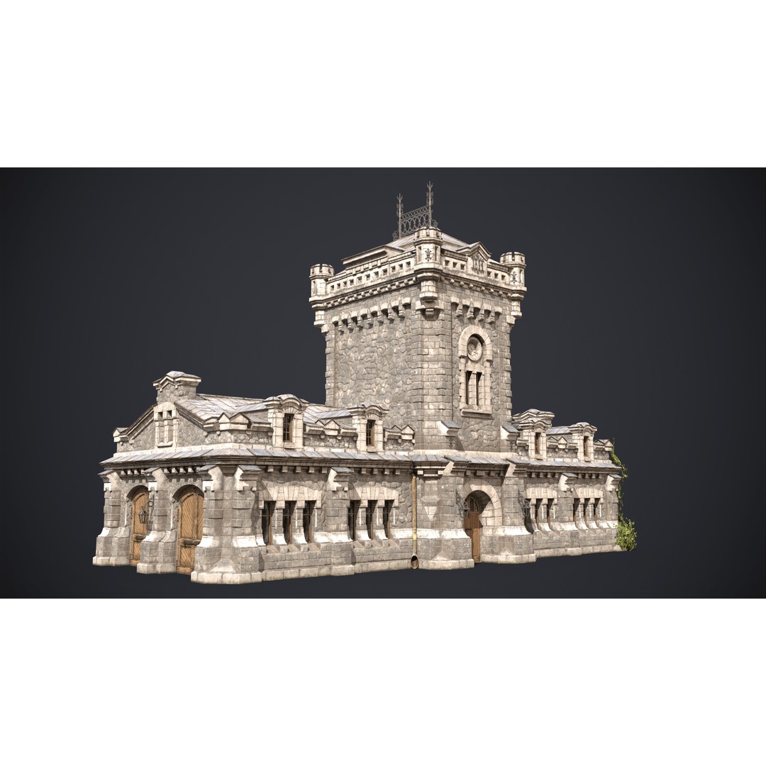 Old Warehouse Castle 3D Model – Low Poly Historic Game Asset, FBX, OBJ - View 4