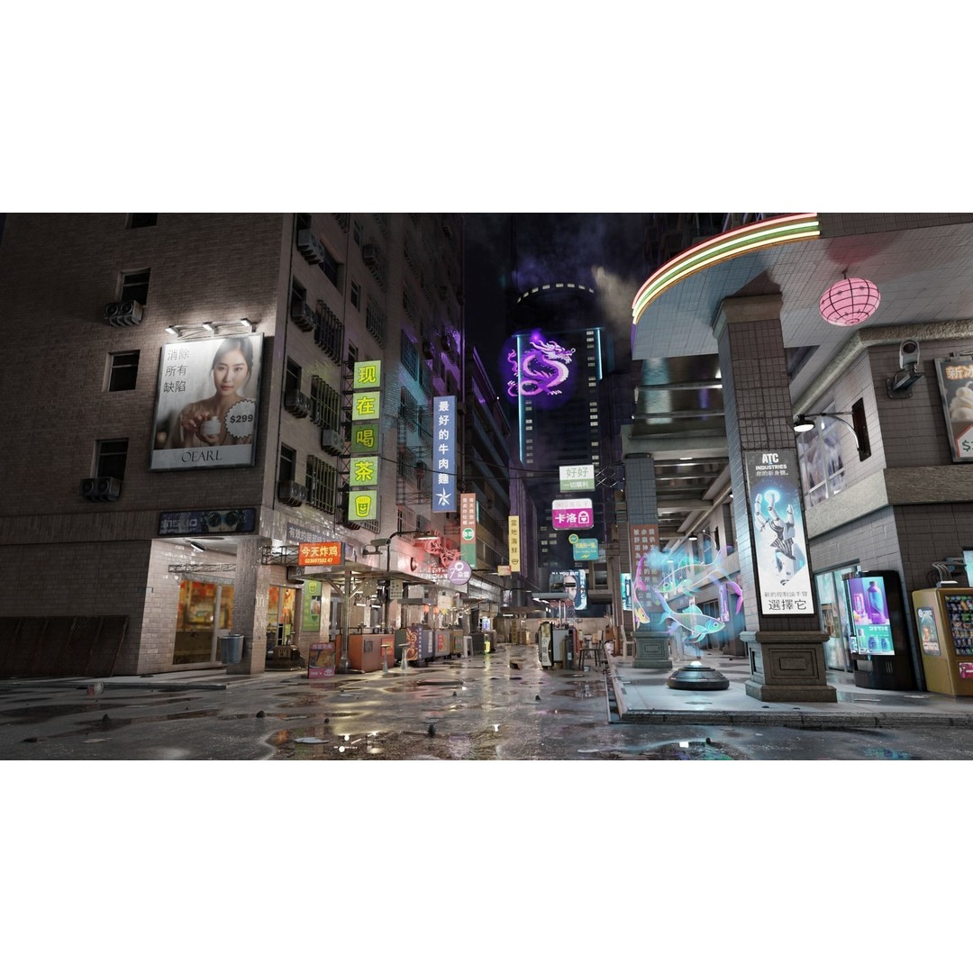 Cyberpunk Nightmarket 3D Model – Ultra Detailed Blender Scene, PBR