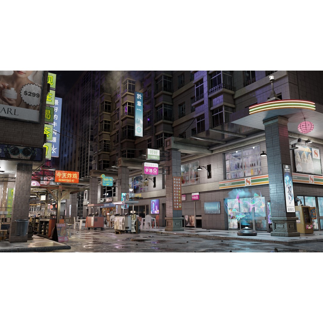 Cyberpunk Nightmarket 3D Model – Ultra Detailed Blender Scene, PBR - View 11