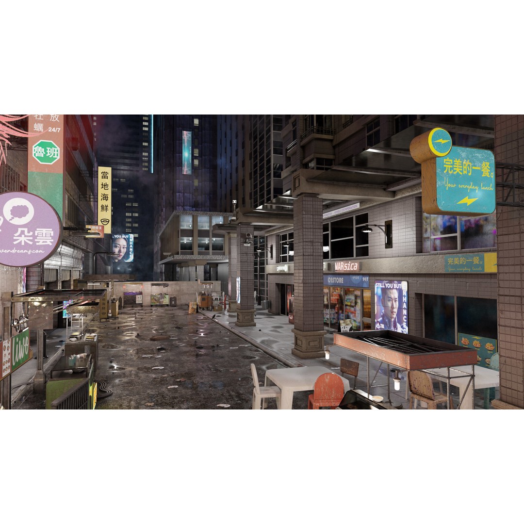 Cyberpunk Nightmarket 3D Model – Ultra Detailed Blender Scene, PBR - View 12