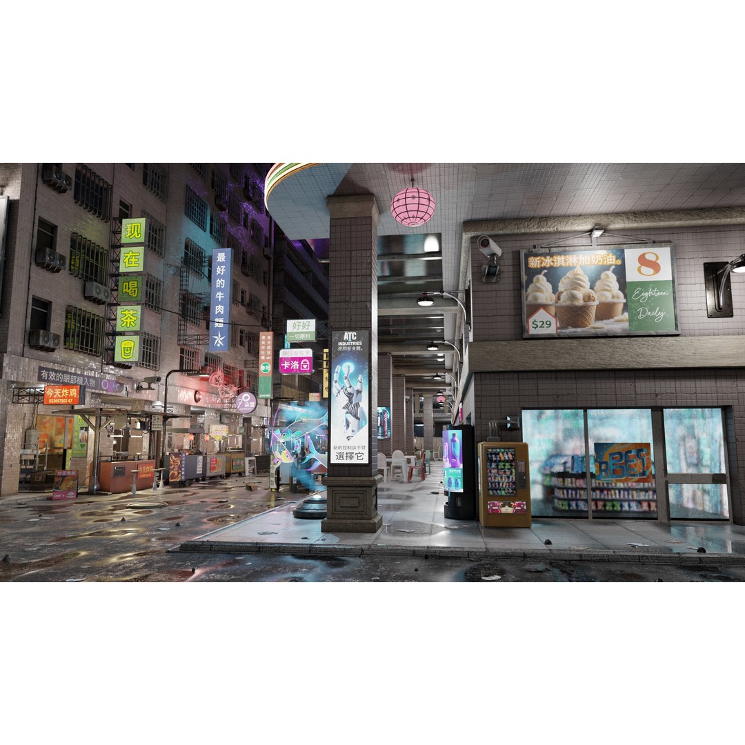 Cyberpunk Nightmarket 3D Model – Ultra Detailed Blender Scene, PBR - View 13
