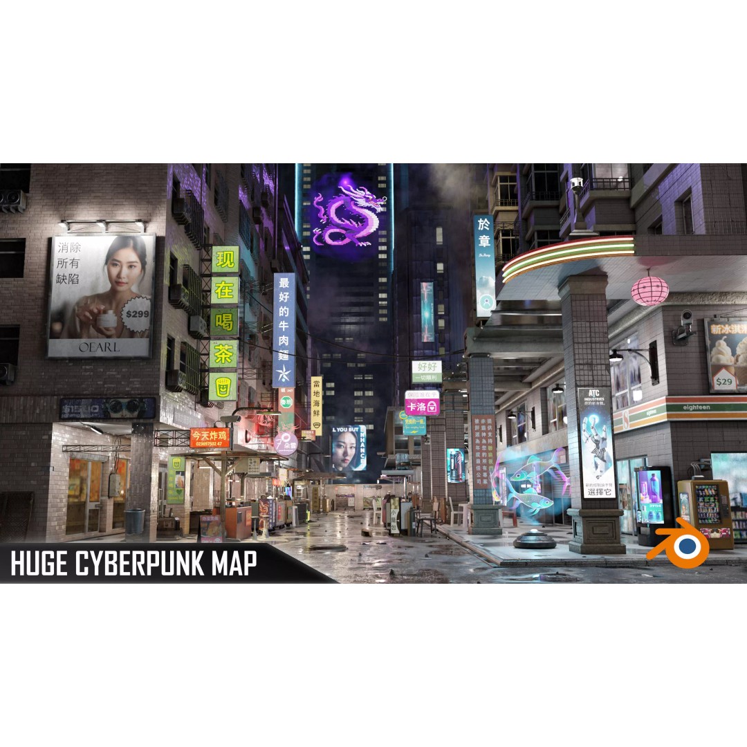 Cyberpunk Nightmarket 3D Model – Ultra Detailed Blender Scene, PBR - View 2