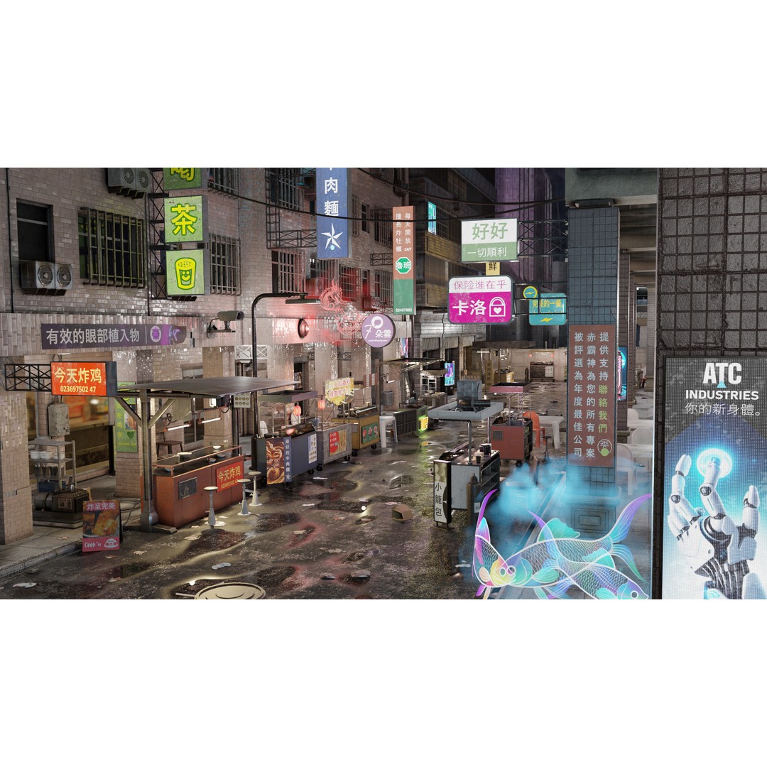 Cyberpunk Nightmarket 3D Model – Ultra Detailed Blender Scene, PBR - View 3
