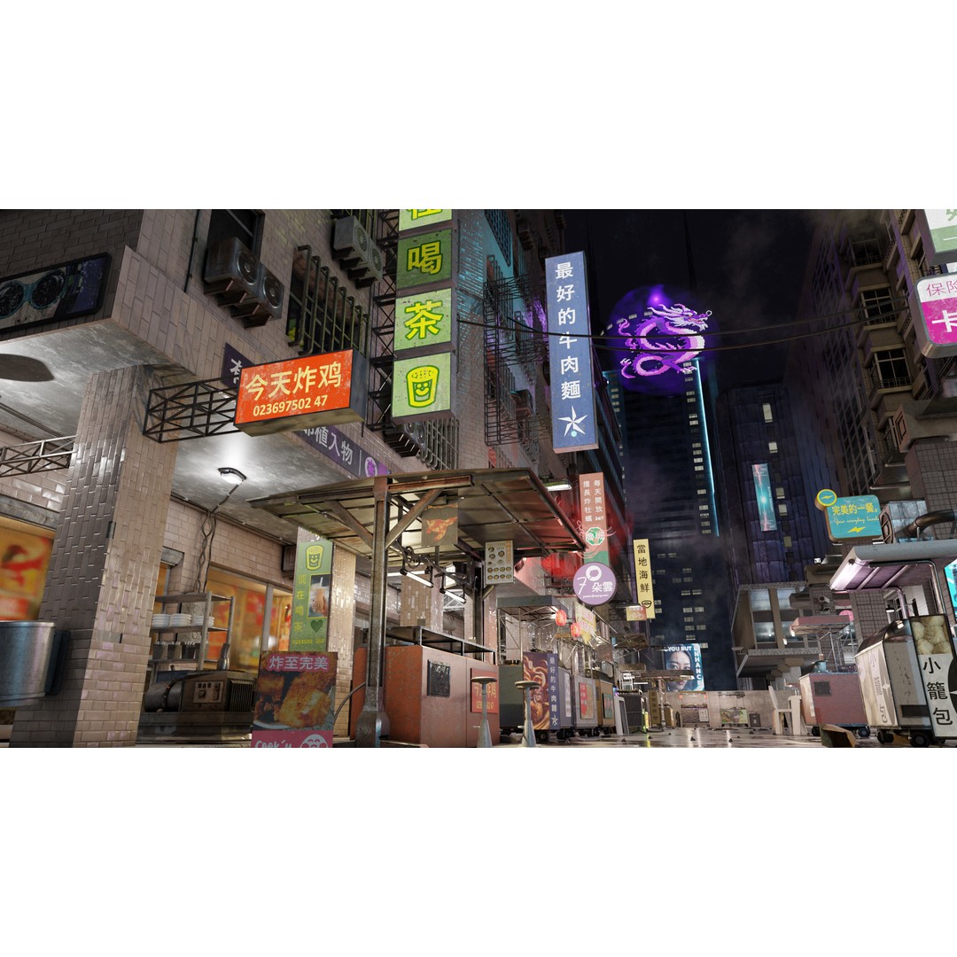 Cyberpunk Nightmarket 3D Model – Ultra Detailed Blender Scene, PBR - View 4