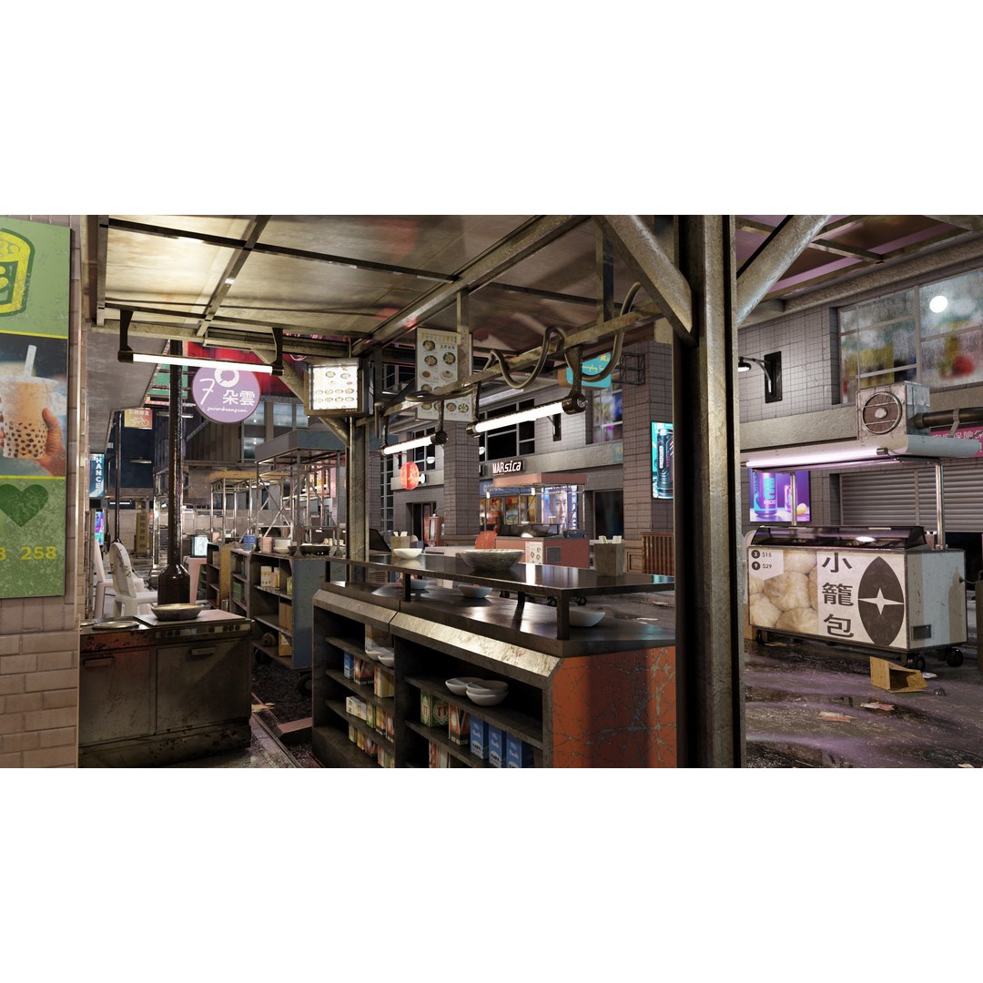 Cyberpunk Nightmarket 3D Model – Ultra Detailed Blender Scene, PBR - View 5