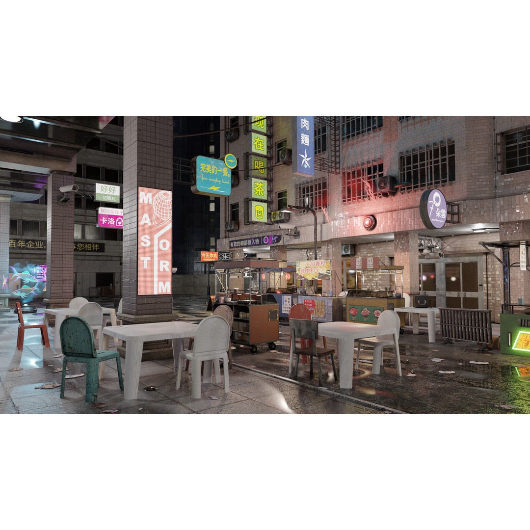 Cyberpunk Nightmarket 3D Model – Ultra Detailed Blender Scene, PBR - View 8
