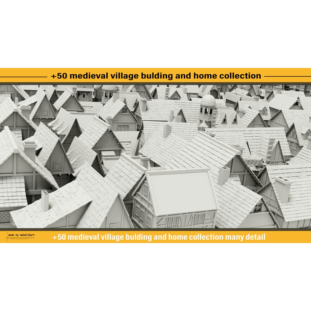 Medieval Village Building 3D Model – 50 Home Collection, Blender, FBX, OBJ