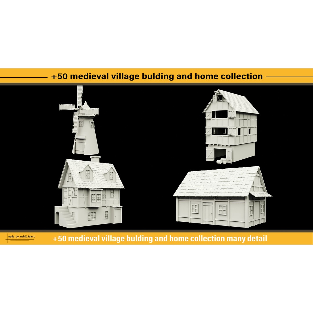 Medieval Village Building 3D Model – 50 Home Collection, Blender, FBX, OBJ - View 10