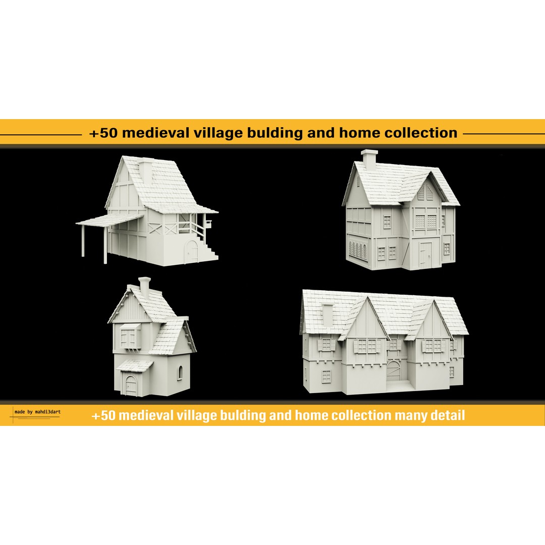 Medieval Village Building 3D Model – 50 Home Collection, Blender, FBX, OBJ - View 11
