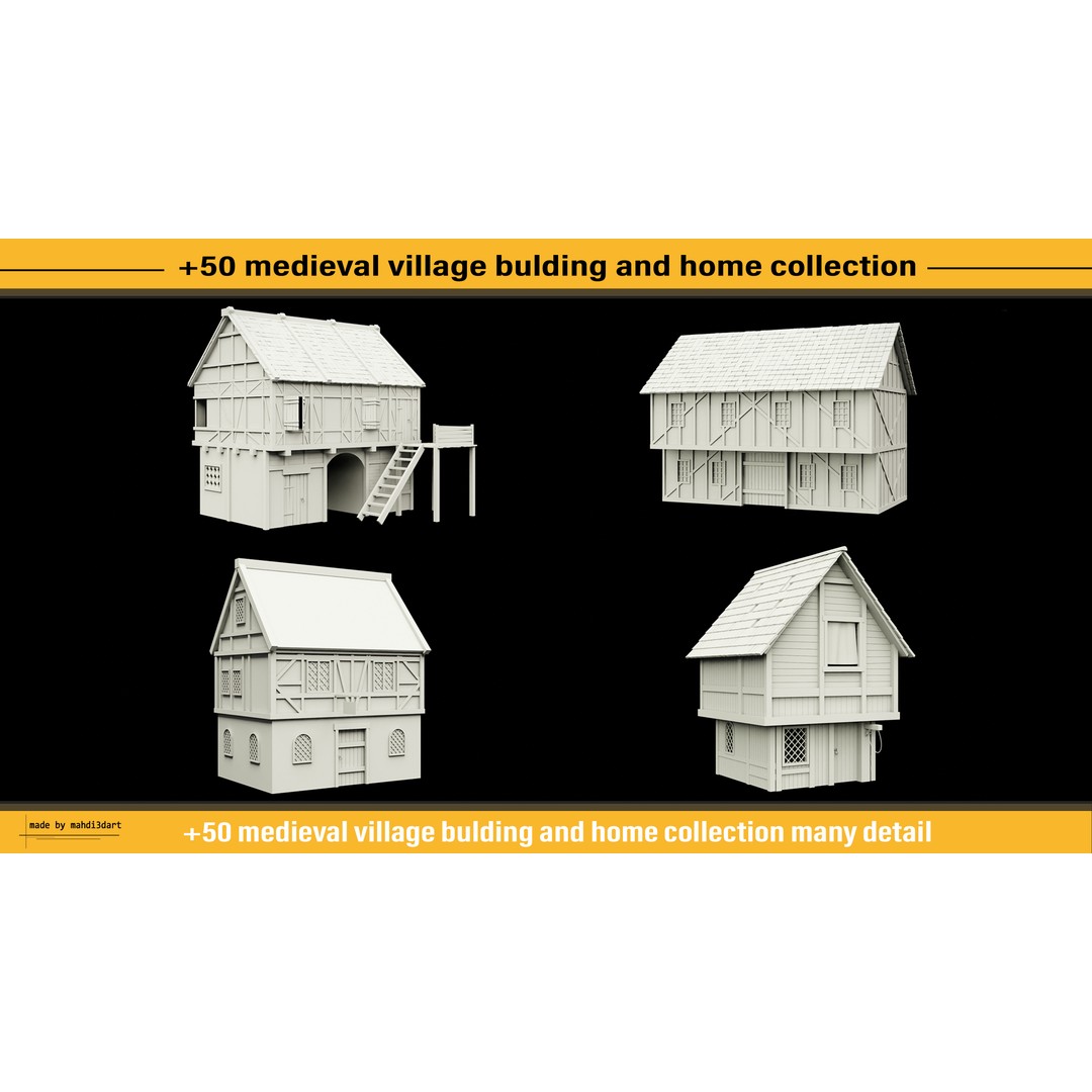 Medieval Village Building 3D Model – 50 Home Collection, Blender, FBX, OBJ - View 12