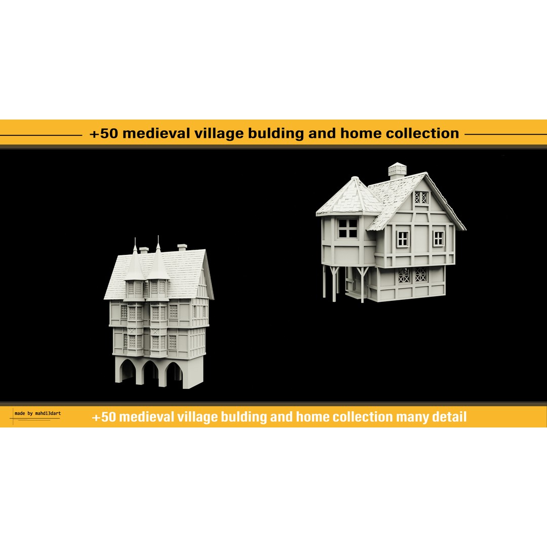 Medieval Village Building 3D Model – 50 Home Collection, Blender, FBX, OBJ - View 13