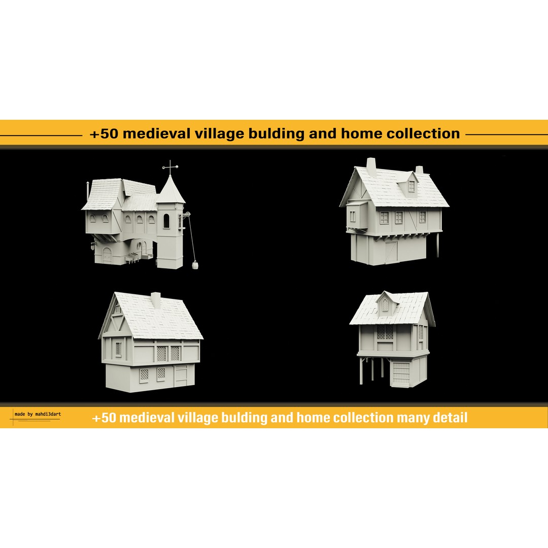 Medieval Village Building 3D Model – 50 Home Collection, Blender, FBX, OBJ - View 14