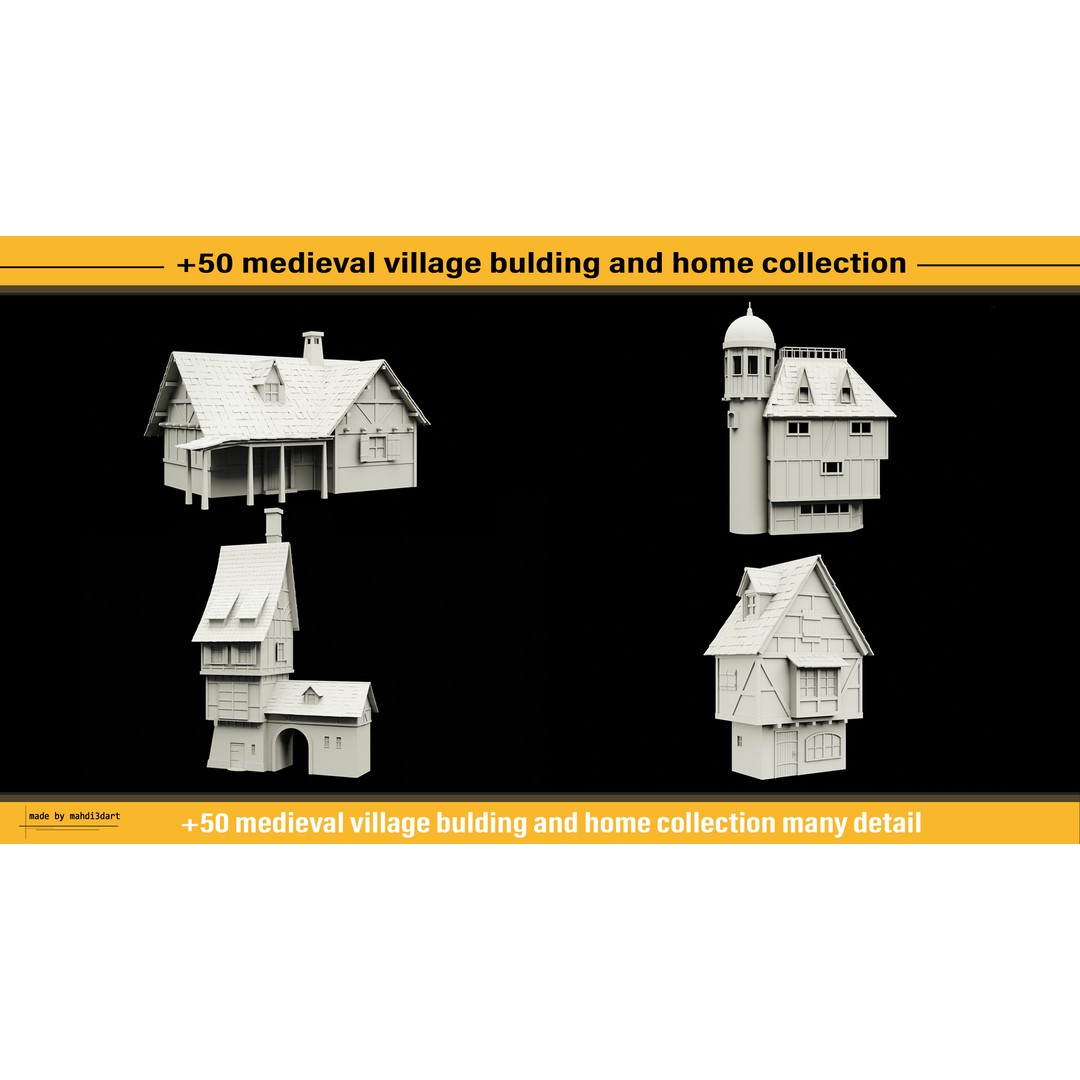 Medieval Village Building 3D Model – 50 Home Collection, Blender, FBX, OBJ - View 15