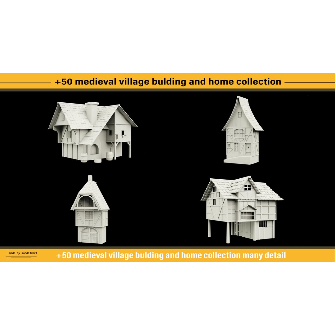Medieval Village Building 3D Model – 50 Home Collection, Blender, FBX, OBJ - View 16