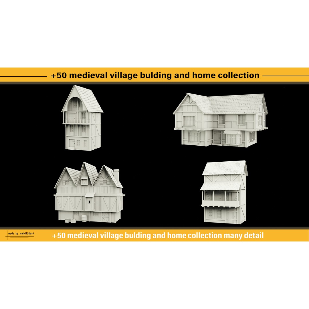 Medieval Village Building 3D Model – 50 Home Collection, Blender, FBX, OBJ - View 17