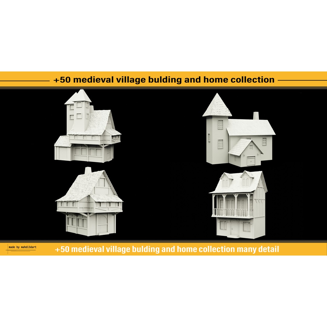 Medieval Village Building 3D Model – 50 Home Collection, Blender, FBX, OBJ - View 18