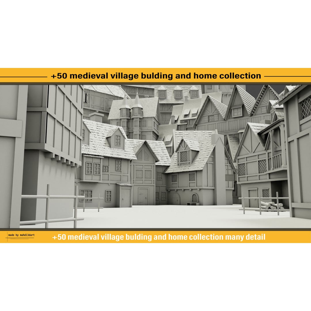 Medieval Village Building 3D Model – 50 Home Collection, Blender, FBX, OBJ - View 3