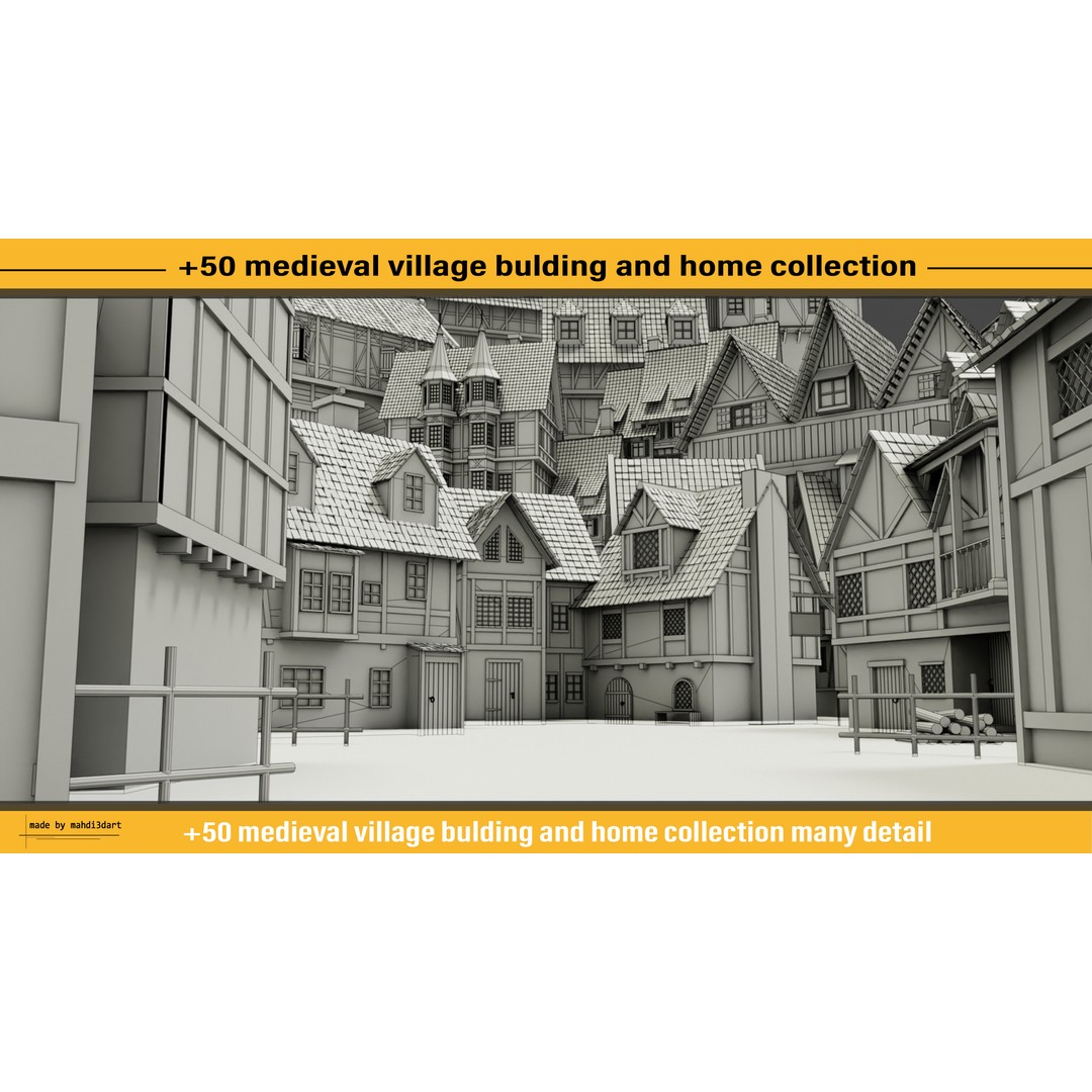 Medieval Village Building 3D Model – 50 Home Collection, Blender, FBX, OBJ - View 5