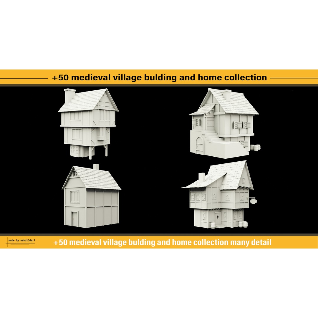 Medieval Village Building 3D Model – 50 Home Collection, Blender, FBX, OBJ - View 6