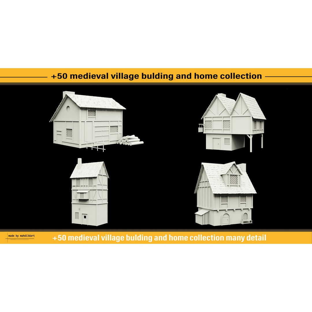 Medieval Village Building 3D Model – 50 Home Collection, Blender, FBX, OBJ - View 7