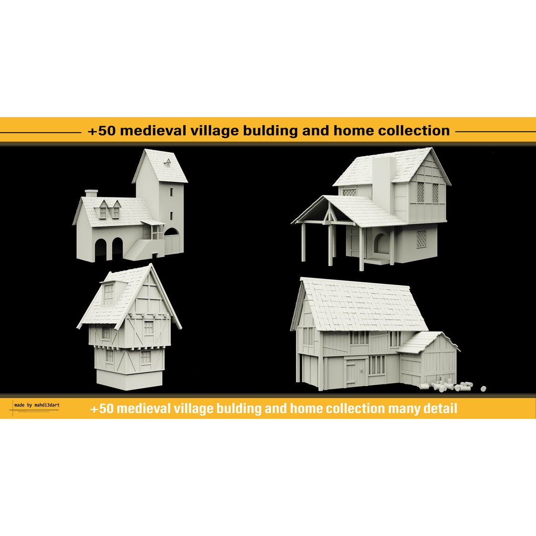 Medieval Village Building 3D Model – 50 Home Collection, Blender, FBX, OBJ - View 8