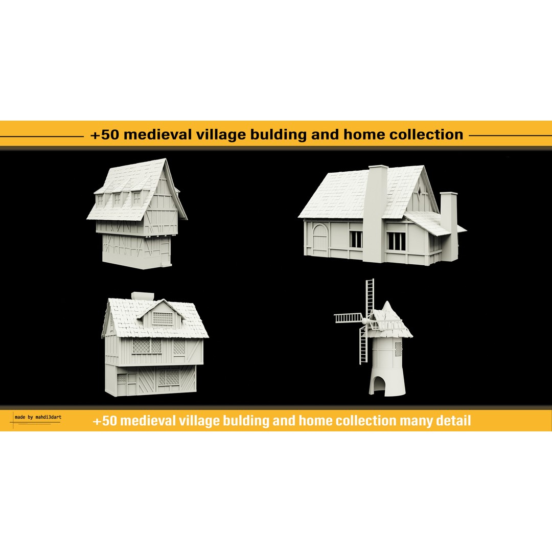 Medieval Village Building 3D Model – 50 Home Collection, Blender, FBX, OBJ - View 9