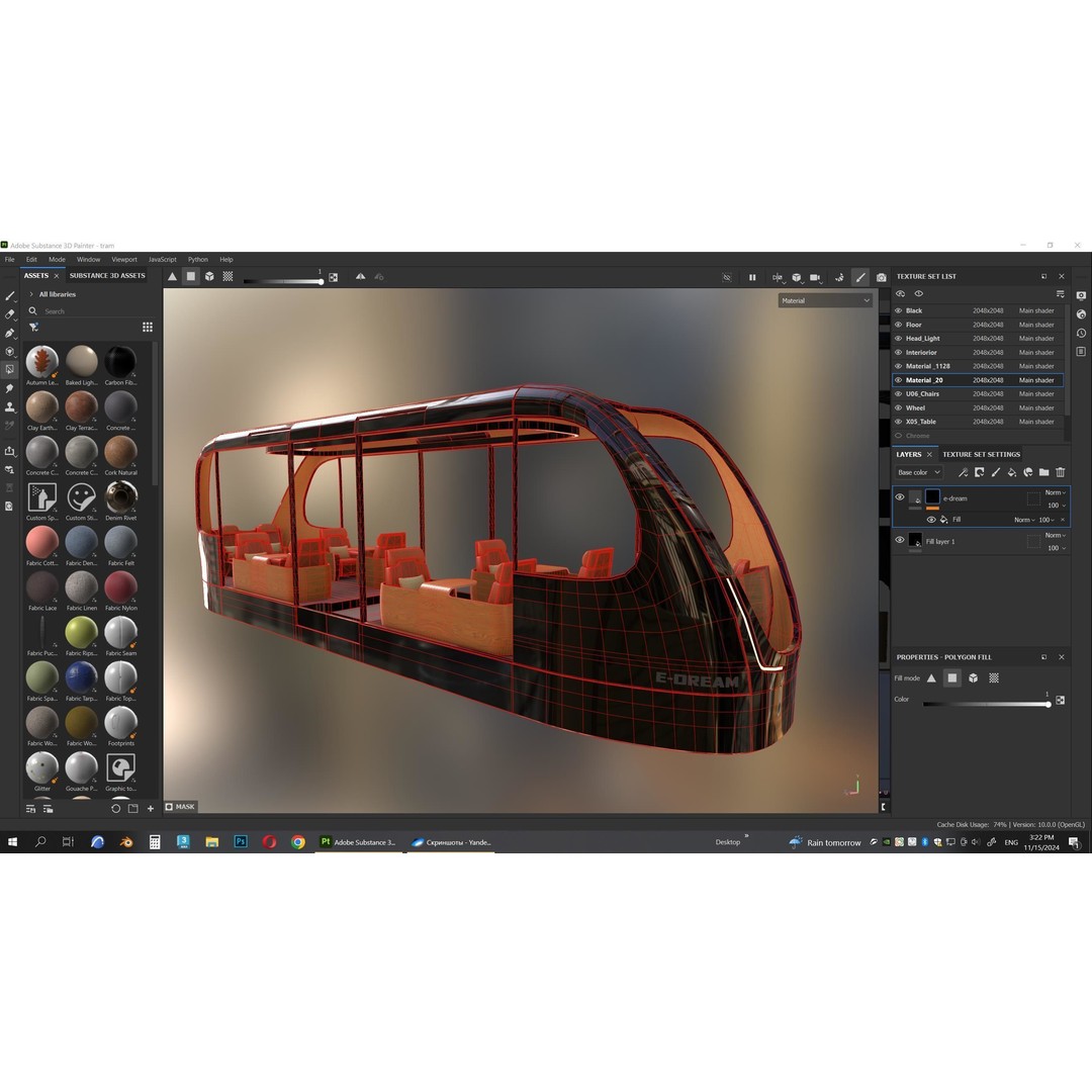 Futuristic Tram 3D Model – Low Poly Vehicle, PBR Textures, FBX