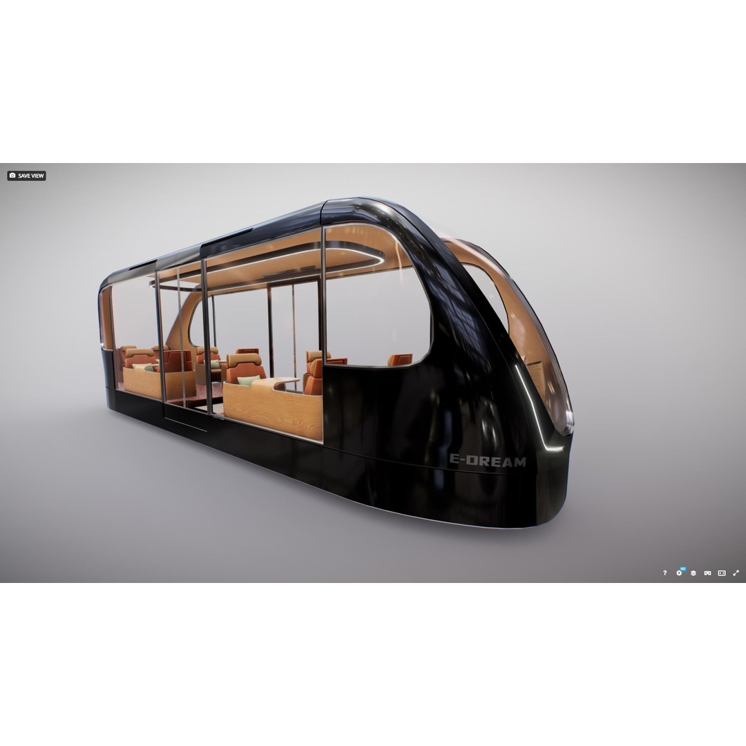 Futuristic Tram 3D Model – Low Poly Vehicle, PBR Textures, FBX - View 3