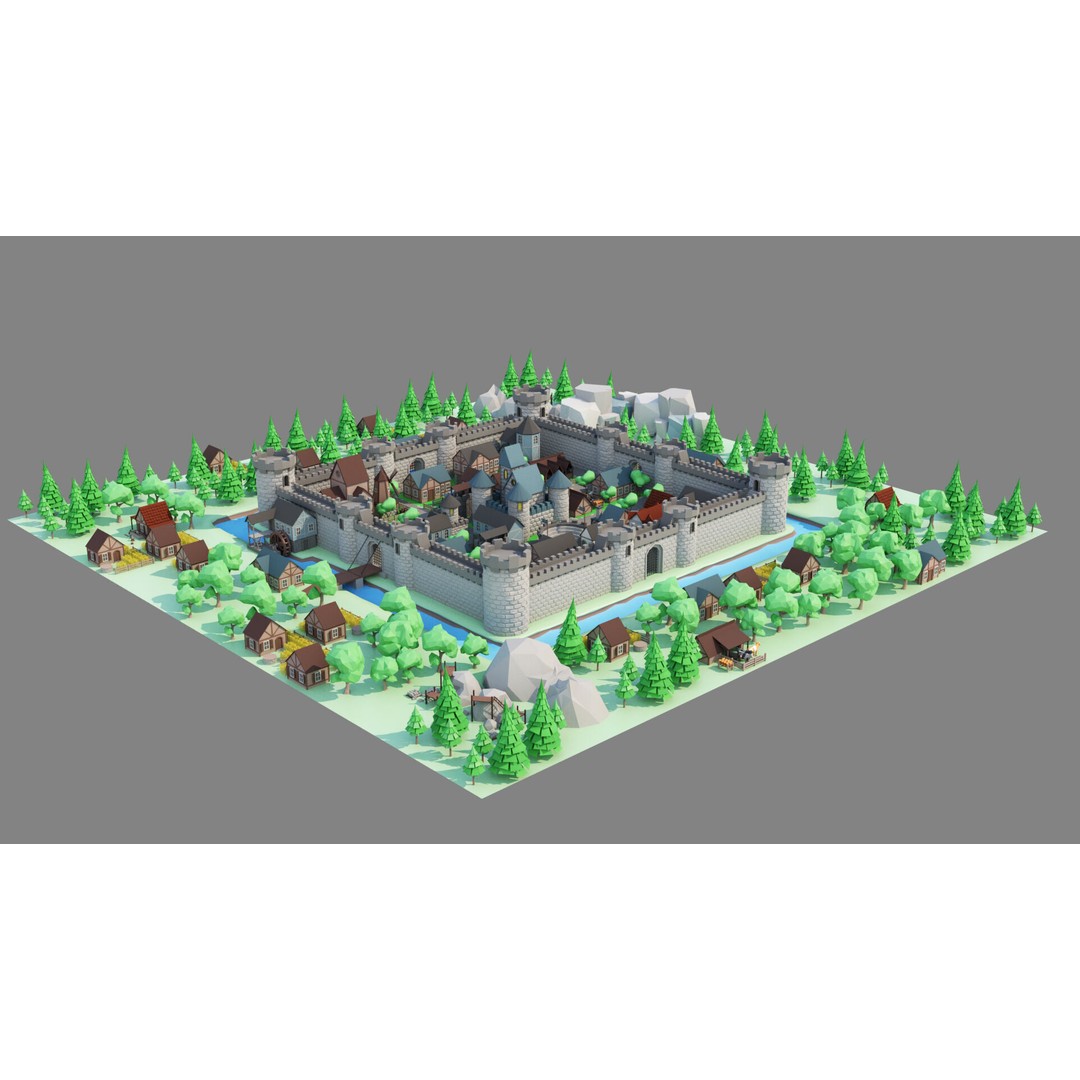 Cartoon Castle 3D Model – Low Poly Game Asset, FBX, OBJ, Blender - View 15
