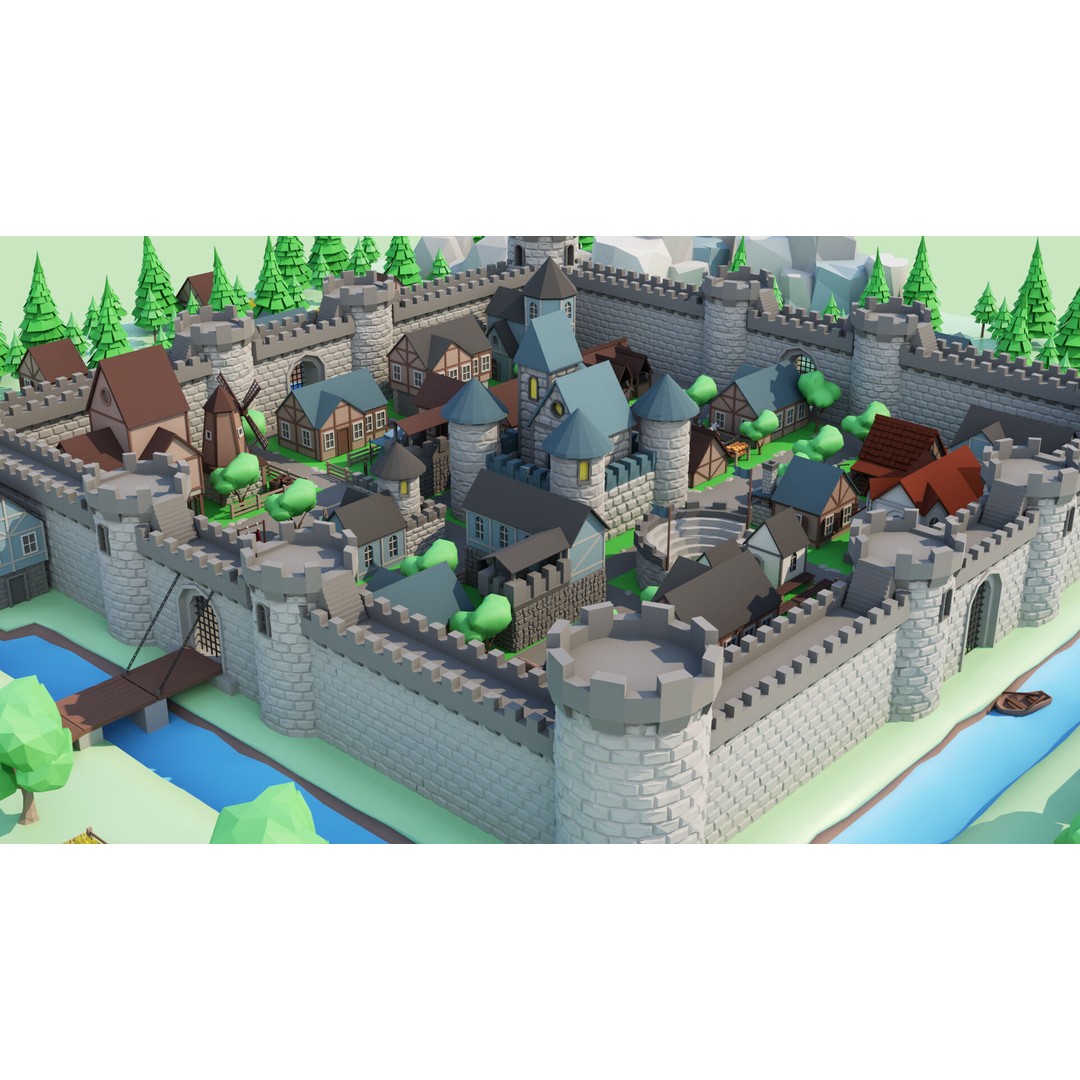 Cartoon Castle 3D Model – Low Poly Game Asset, FBX, OBJ, Blender - View 16
