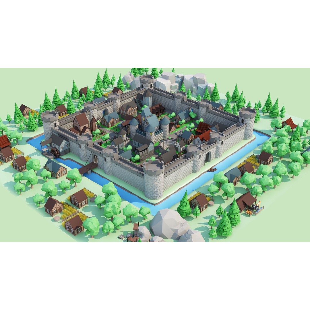 Cartoon Castle 3D Model – Low Poly Game Asset, FBX, OBJ, Blender - View 18