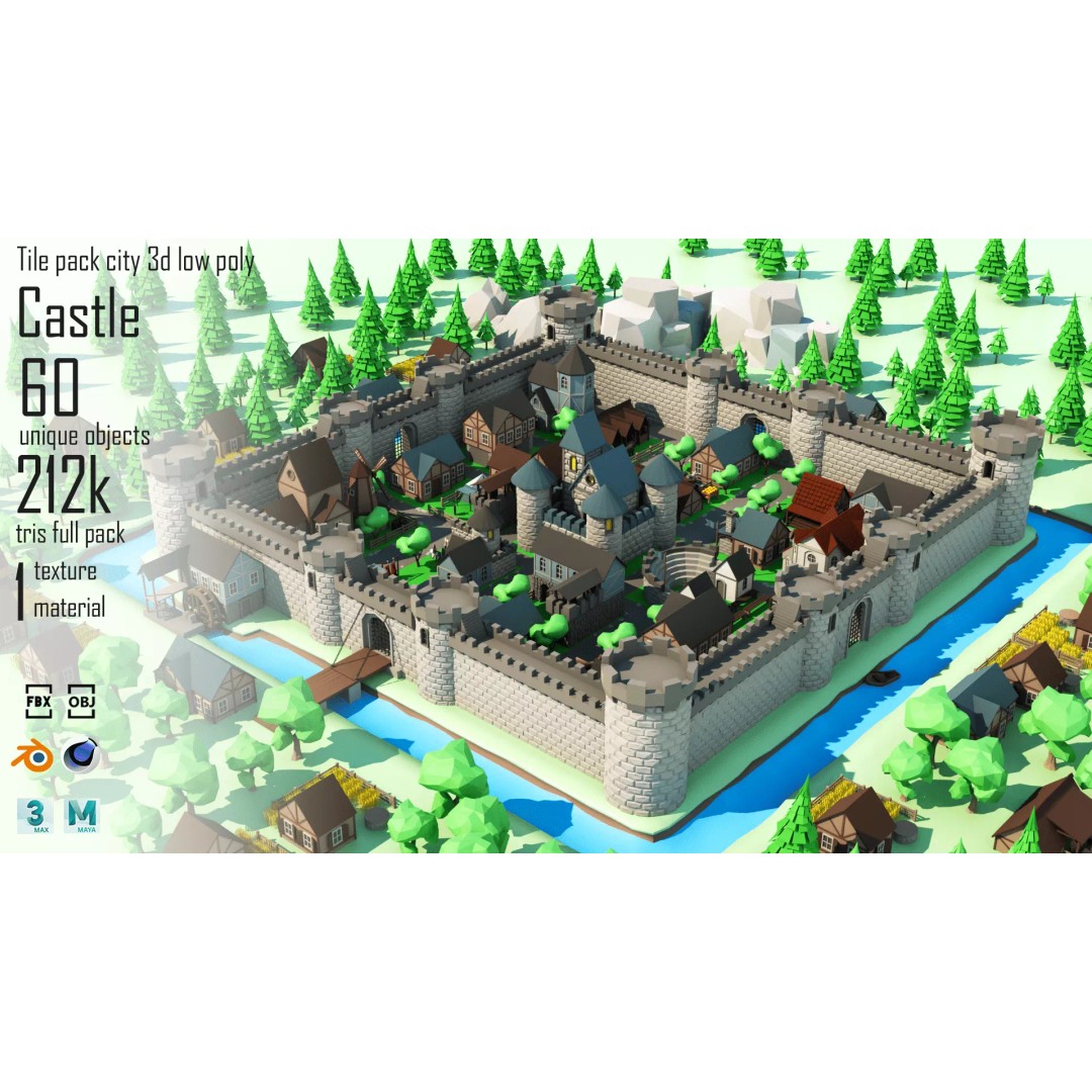 Cartoon Castle 3D Model – Low Poly Game Asset, FBX, OBJ, Blender - View 2